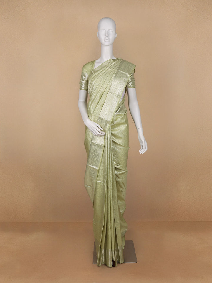 Pale Green Floral Woven Pure Kanchipuram Silk Saree - Diadem
