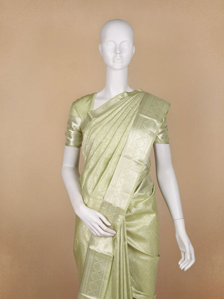 Pale Green Floral Woven Pure Kanchipuram Silk Saree - Diadem