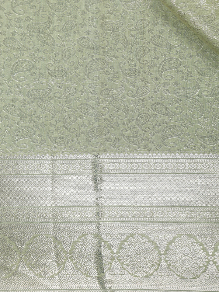 Pale Green Floral Woven Pure Kanchipuram Silk Saree - Diadem