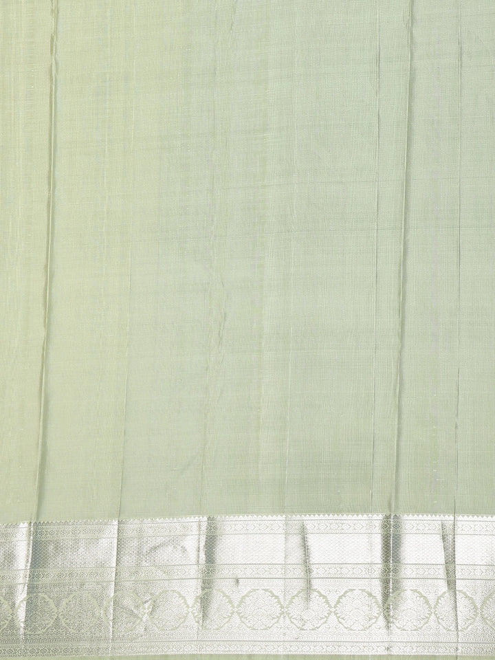 Pale Green Floral Woven Pure Kanchipuram Silk Saree - Diadem