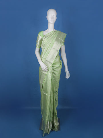 Pale Green Floral Woven Pure Kanchipuram Silk Saree - Diadem