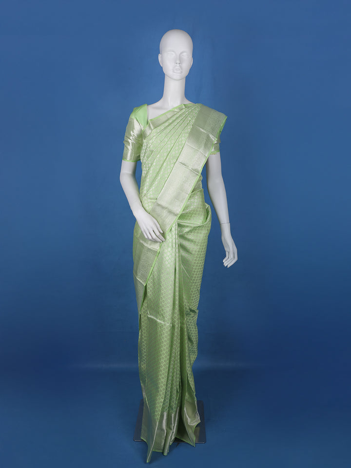 Pale Green Floral Woven Pure Kanchipuram Silk Saree - Diadem