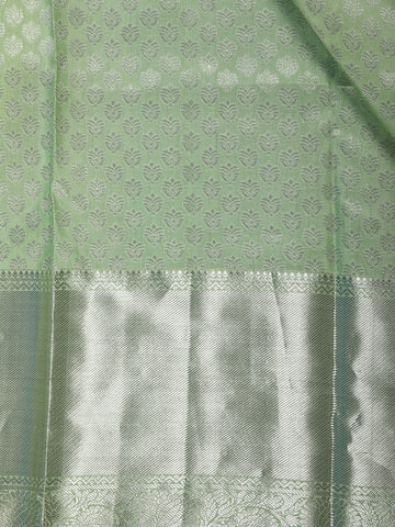 Pale Green Floral Woven Pure Kanchipuram Silk Saree - Diadem