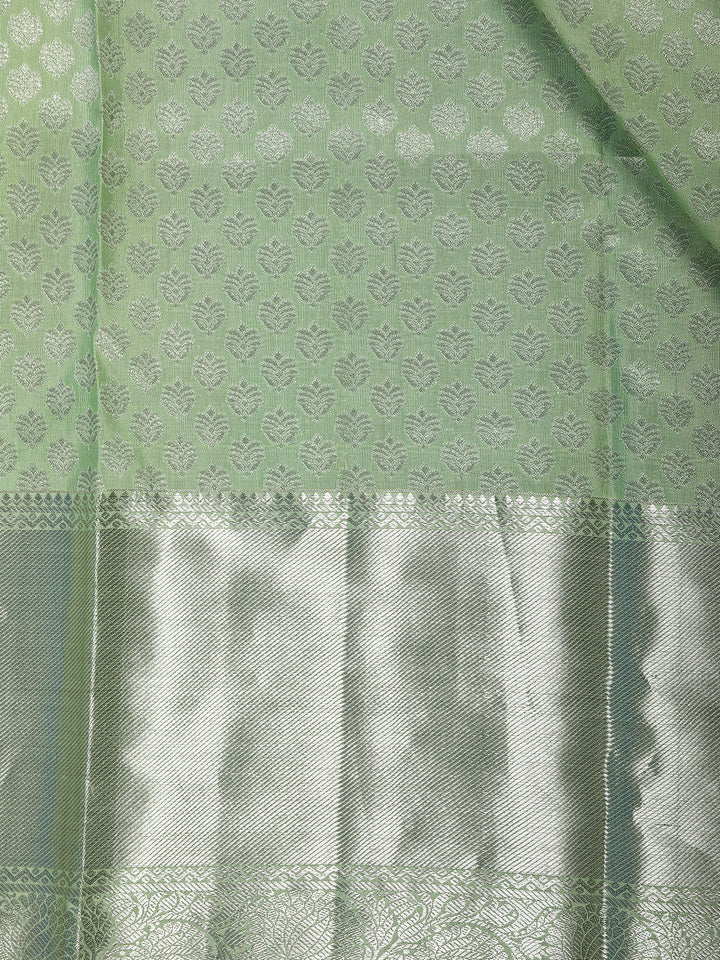 Pale Green Floral Woven Pure Kanchipuram Silk Saree - Diadem