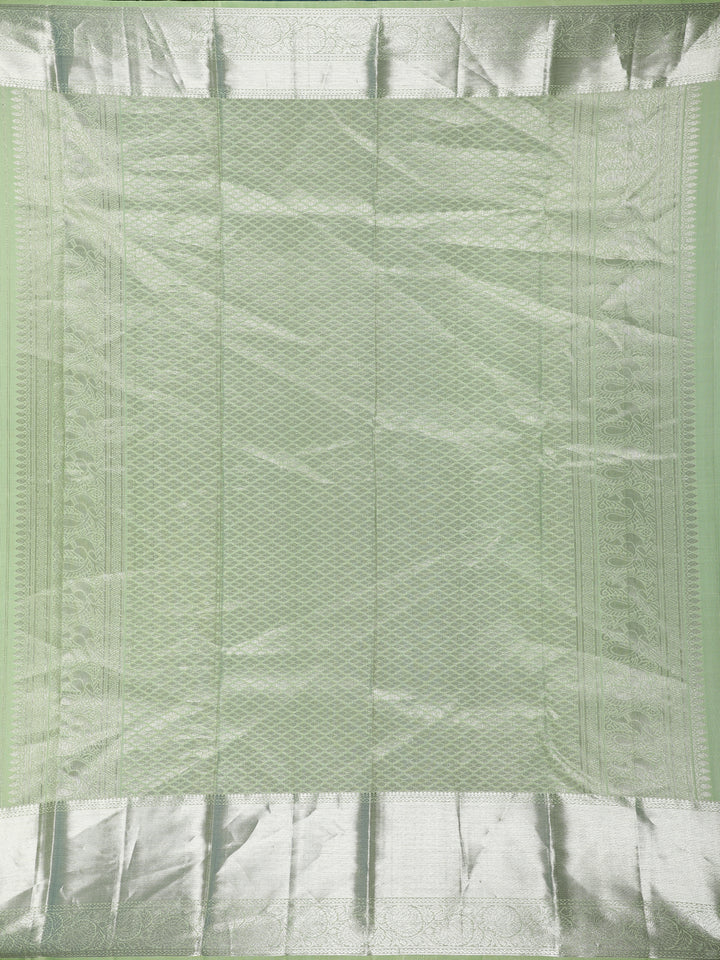 Pale Green Floral Woven Pure Kanchipuram Silk Saree - Diadem