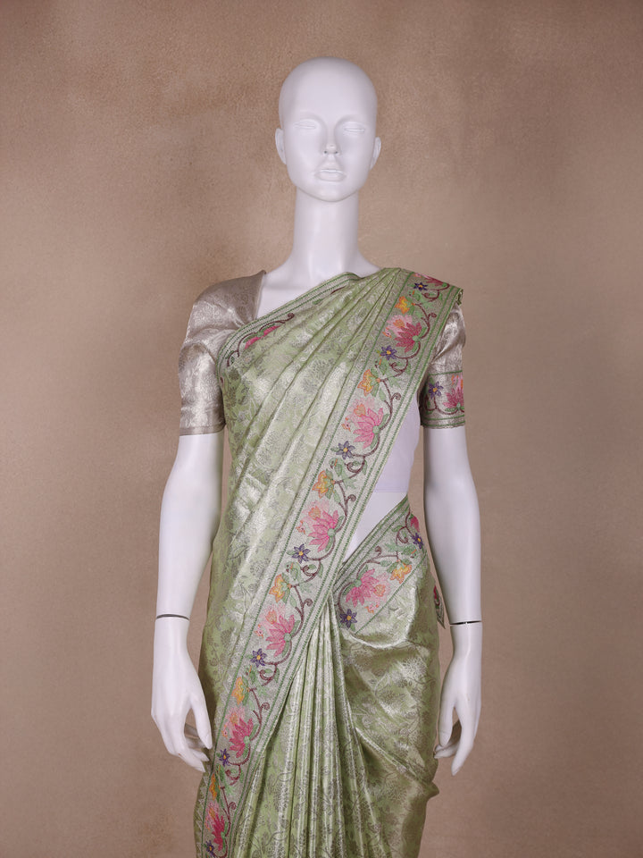 Pale Green Floral Woven Tissue Banarasi Saree - Diadem