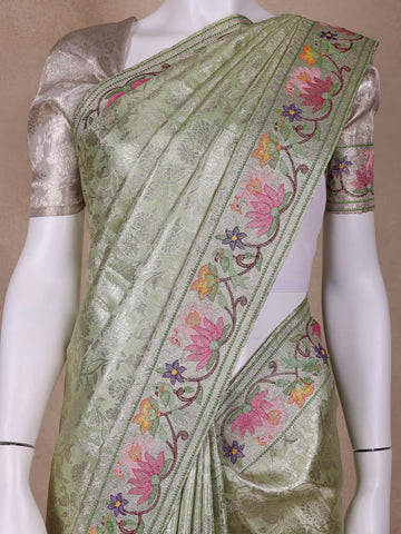 Pale Green Floral Woven Tissue Banarasi Saree - Diadem