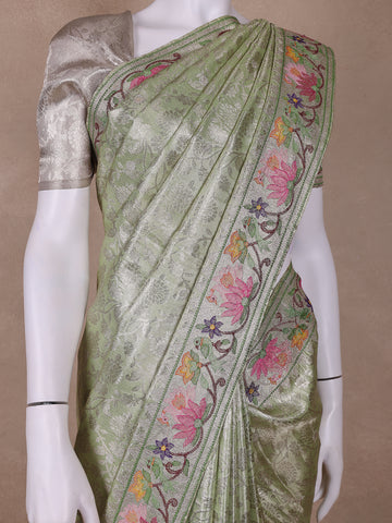 Pale Green Floral Woven Tissue Banarasi Saree - Diadem