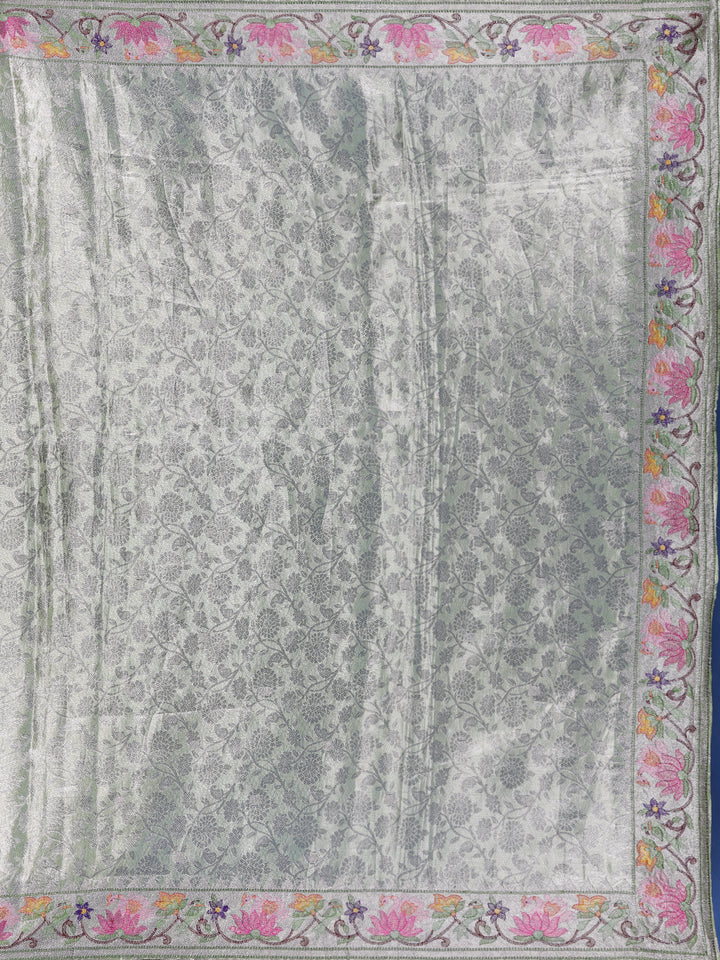 Pale Green Floral Woven Tissue Banarasi Saree - Diadem