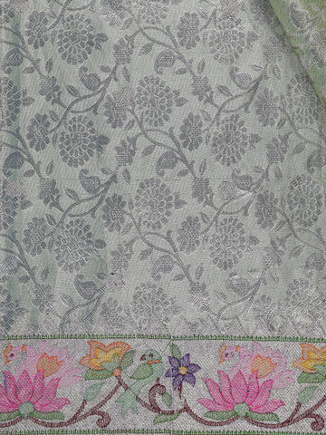 Pale Green Floral Woven Tissue Banarasi Saree - Diadem