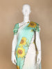 Pale Green Sun Flower Designed Satin Fancy Saree - Diadem