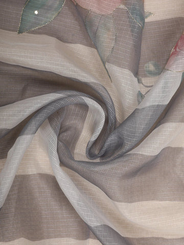 Pale Grey Floral Designed Cotton Saree - Diadem