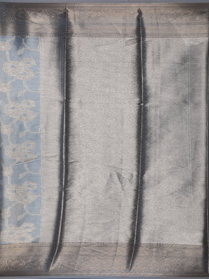 Pale Grey Floral Designed Semi Tissue Saree - Diadem