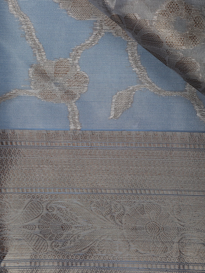 Pale Grey Floral Designed Semi Tissue Saree - Diadem