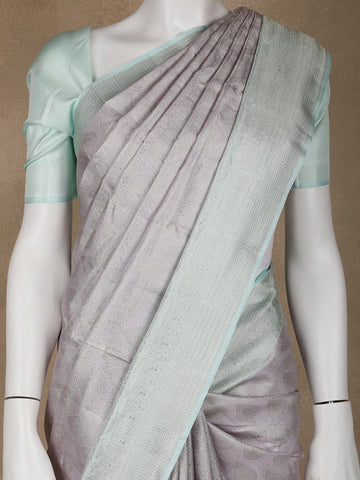 Pale Lavender Floral Woven Pure Kanchipuram Silk Saree - Diadem