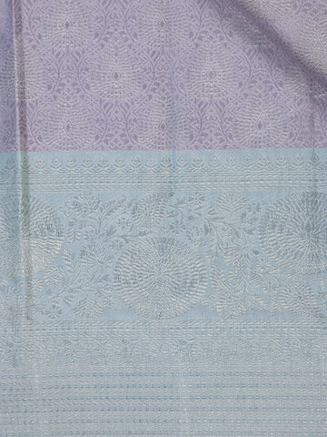 Pale Lavender Floral Woven Pure Kanchipuram Silk Saree - Diadem