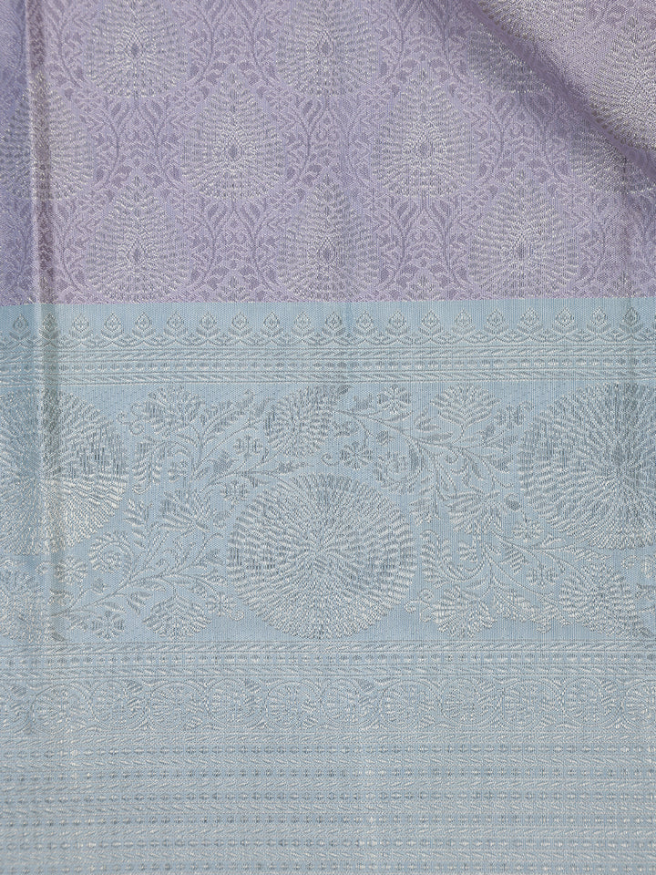 Pale Lavender Floral Woven Pure Kanchipuram Silk Saree - Diadem