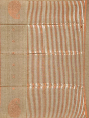 Pale Olive Green Semi Tussar Silk Saree with Floral and Stripes Design - Diadem