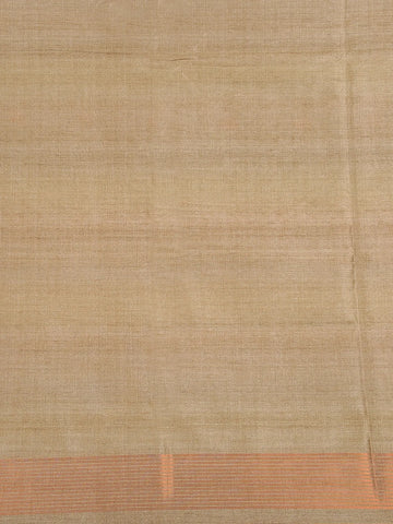 Pale Olive Green Semi Tussar Silk Saree with Floral and Stripes Design - Diadem