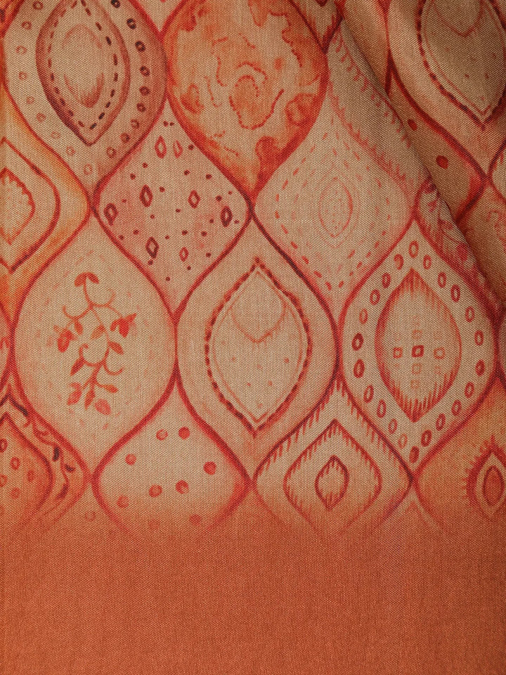 Pale Orange Abstract Designed Crepe Silk Saree - Diadem