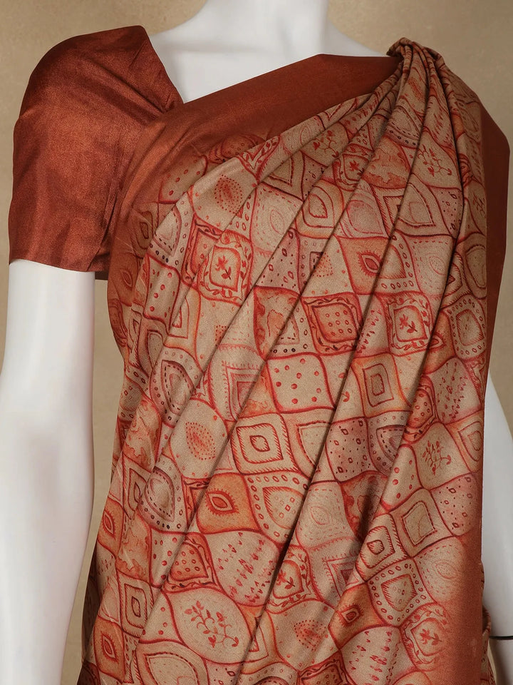 Pale Orange Abstract Designed Crepe Silk Saree - Diadem