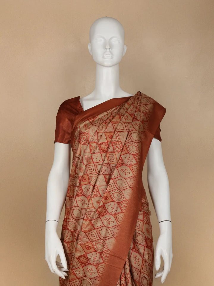 Pale Orange Abstract Designed Crepe Silk Saree - Diadem