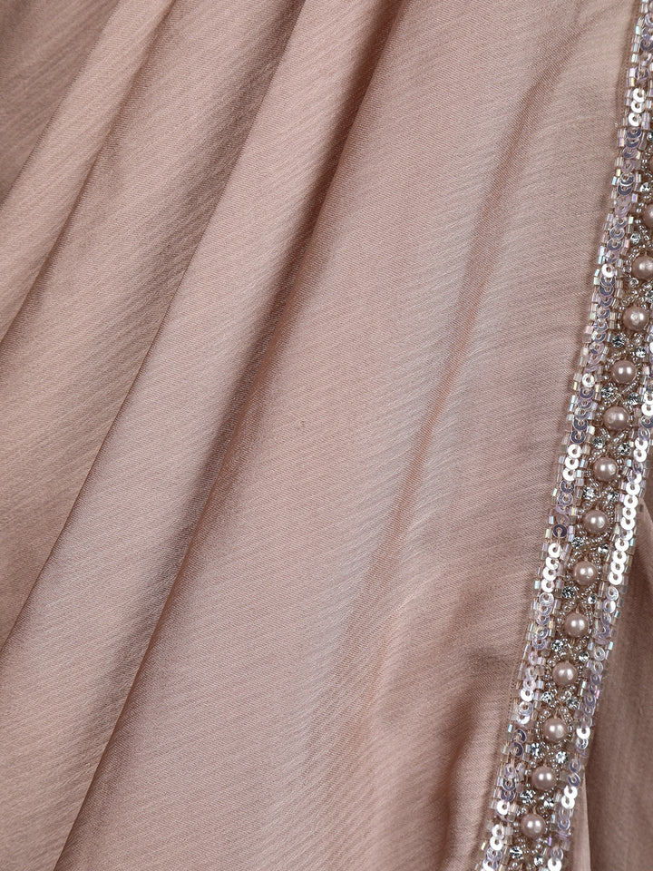 Pale Pink Beaded Designs Chiffon Ready To Wear Saree with Designer Blouse - Diadem