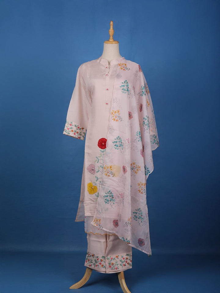 Pale Pink Floral Designed Cotton Salwar Suit - Diadem