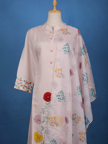 Pale Pink Floral Designed Cotton Salwar Suit - Diadem