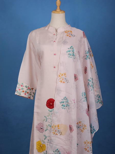 Pale Pink Floral Designed Cotton Salwar Suit - Diadem