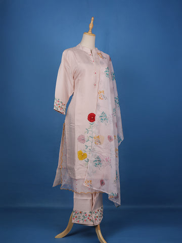Pale Pink Floral Designed Cotton Salwar Suit - Diadem