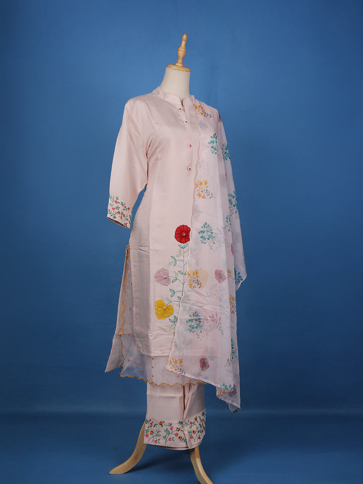 Pale Pink Floral Designed Cotton Salwar Suit - Diadem