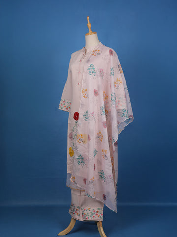 Pale Pink Floral Designed Cotton Salwar Suit - Diadem