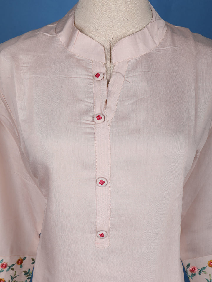 Pale Pink Floral Designed Cotton Salwar Suit - Diadem