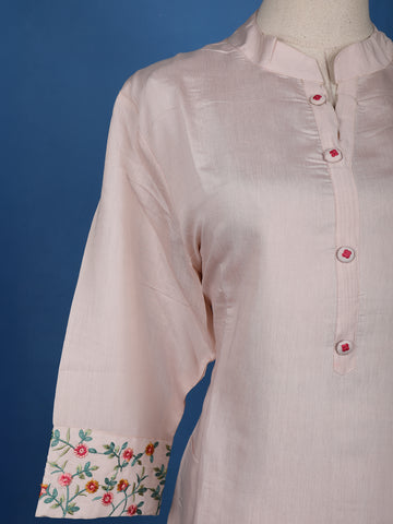 Pale Pink Floral Designed Cotton Salwar Suit - Diadem