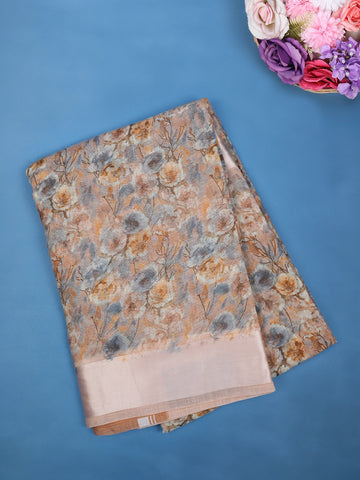 Pale Pink Floral Designed Fancy Cotton Saree - Diadem
