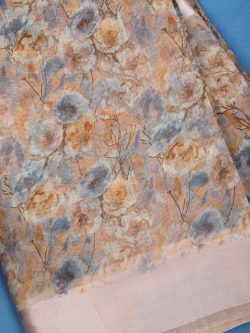 Pale Pink Floral Designed Fancy Cotton Saree - Diadem
