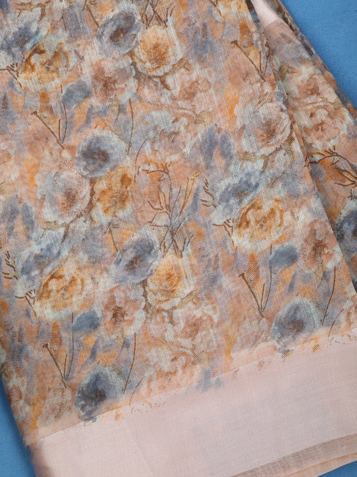 Pale Pink Floral Designed Fancy Cotton Saree - Diadem