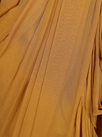 Mustard Yellow Georgette Ready to Wear Saree with Plain Body Paired with Designer Blouse - Diadem