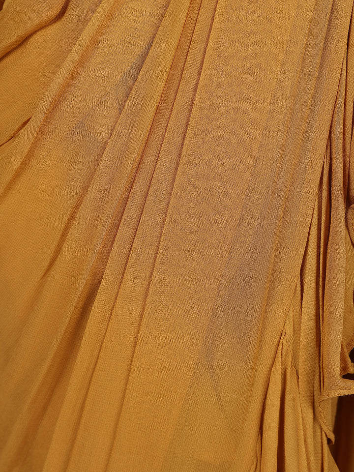 Mustard Yellow Georgette Ready to Wear Saree with Plain Body Paired with Designer Blouse - Diadem