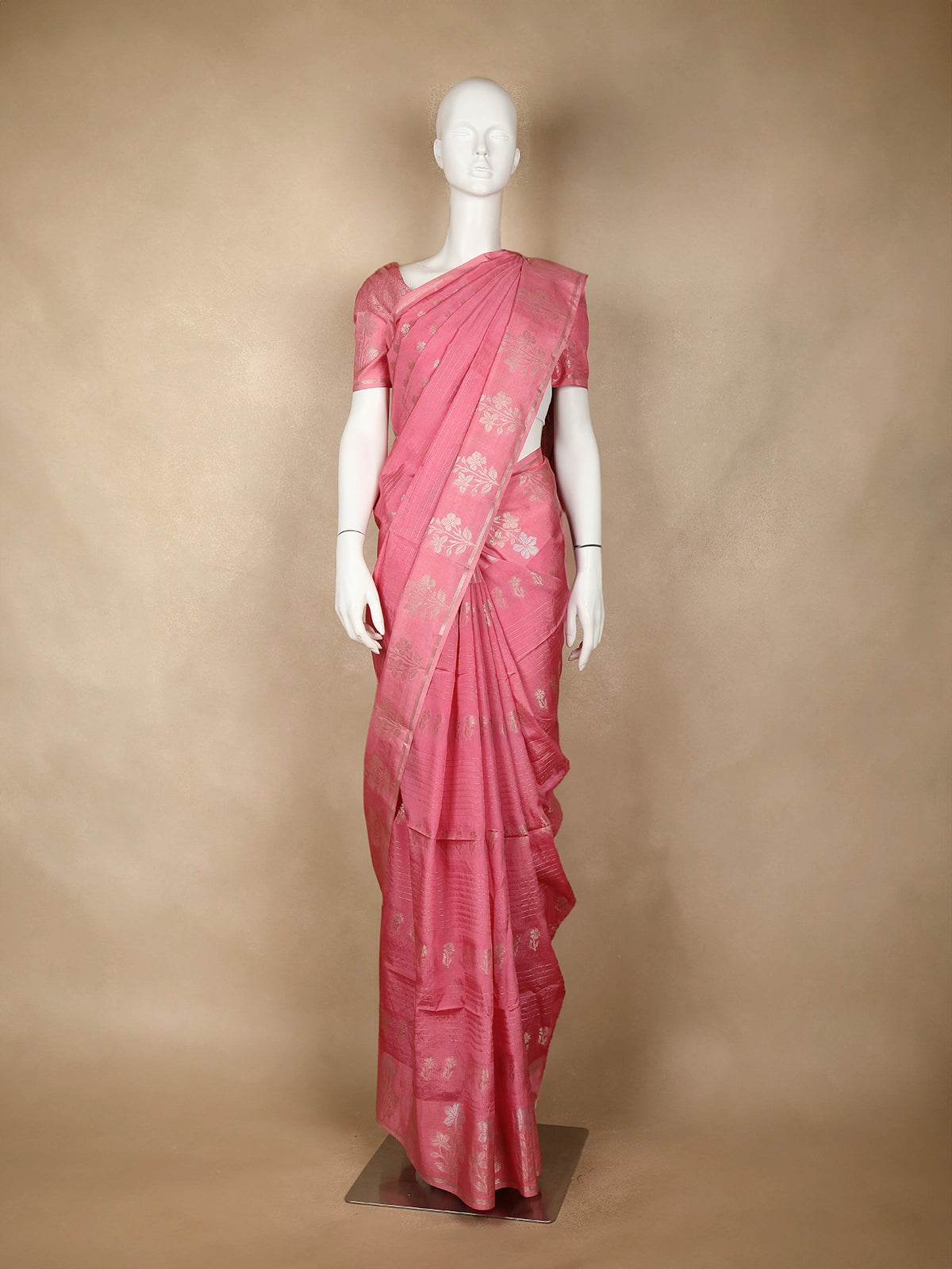 Pale Pink Floral Designed Semi Silk Fancy Saree