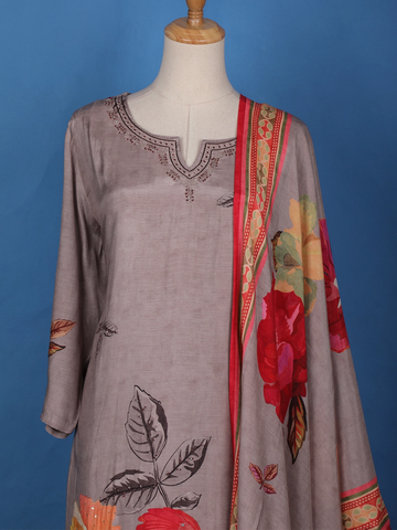 Pale Pink Floral Designed Semi Silk Salwar Suit - Diadem