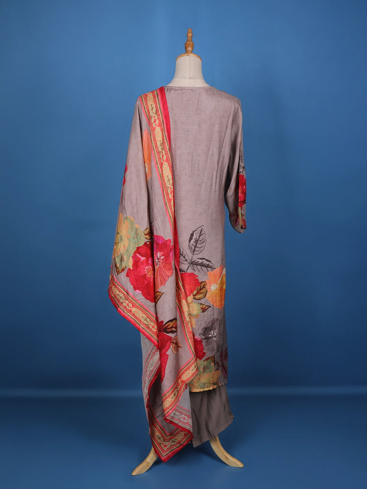 Pale Pink Floral Designed Semi Silk Salwar Suit - Diadem