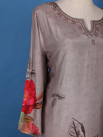 Pale Pink Floral Designed Semi Silk Salwar Suit - Diadem