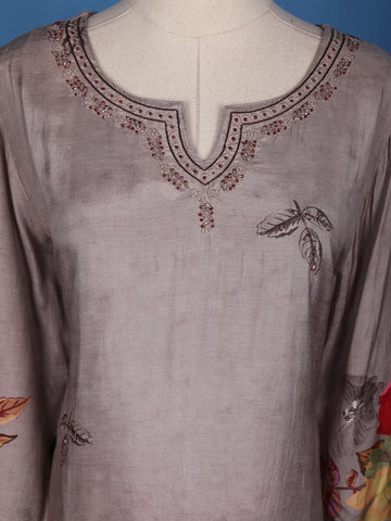 Pale Pink Floral Designed Semi Silk Salwar Suit - Diadem