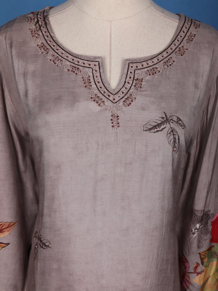 Pale Pink Floral Designed Semi Silk Salwar Suit - Diadem