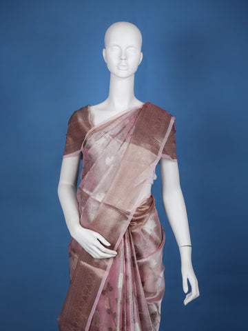 Pale Pink Floral Designed Semi Tissue Saree - Diadem