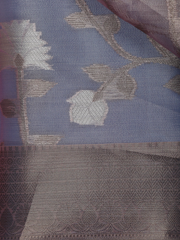 Pale Pink Floral Designed Semi Tissue Saree - Diadem