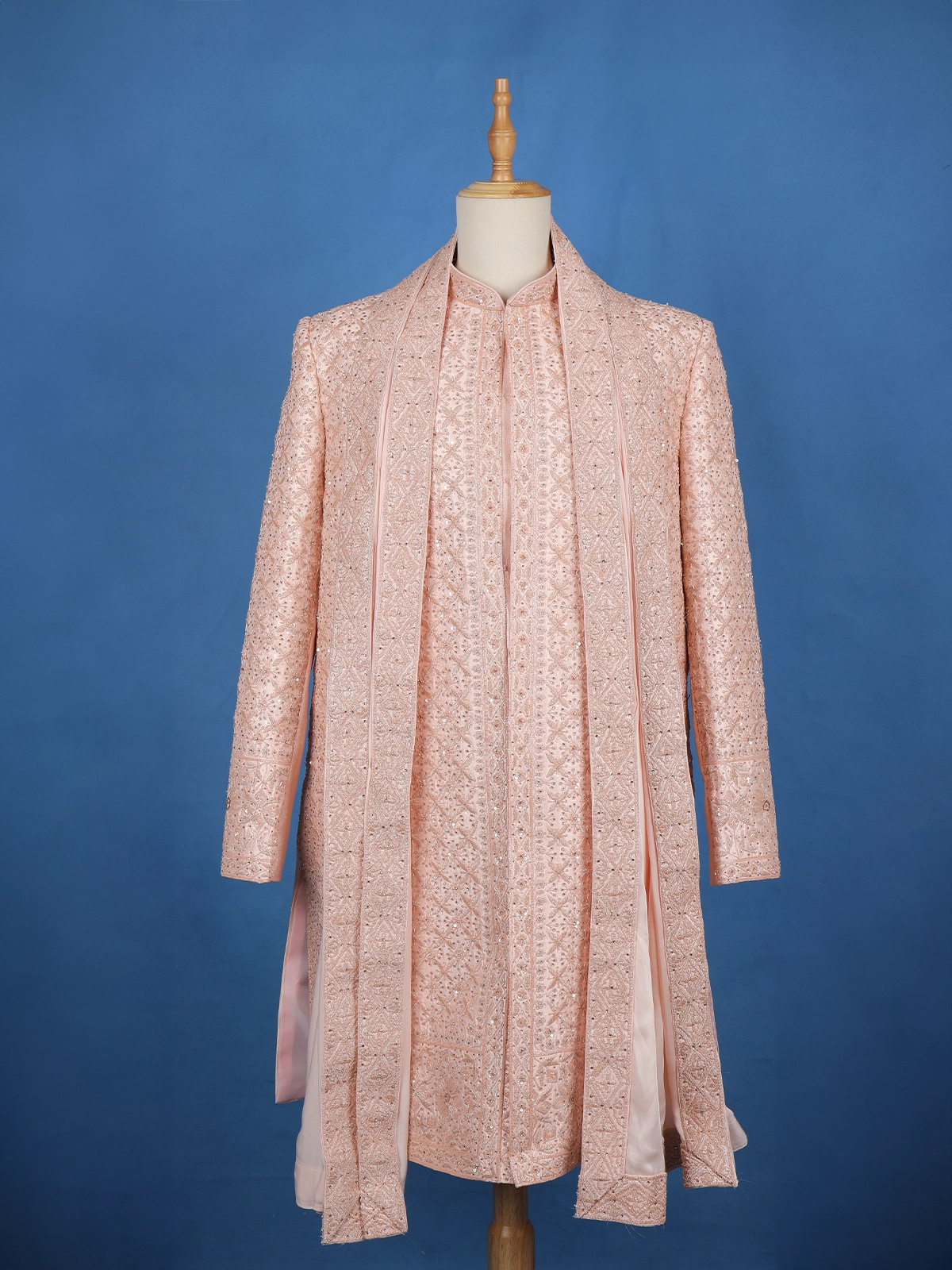 Pale Pink Floral Designed Sherwani Suit for Reception