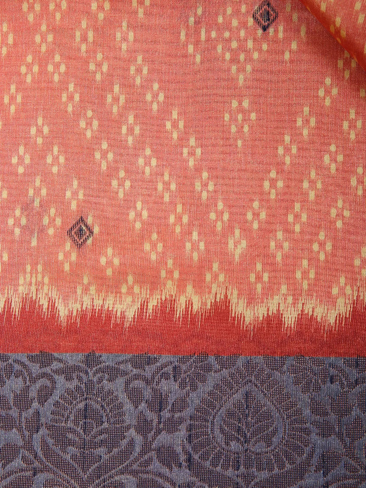Pale Pink Semi Tussar Silk Floral Designed Saree - Diadem